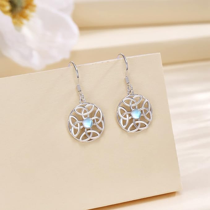 ONE:  Exquisite ROUND Earrings Color: Moonstone Dangle Earrings 925 Sterling Silver