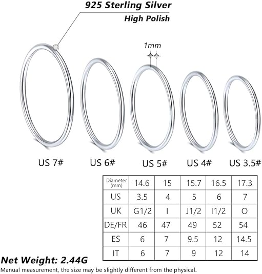 ONE: 925 Sterling Silver High Quality Rings Set of 5 RINGS