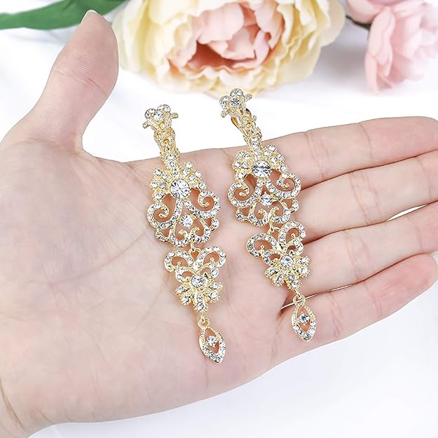 ONE PAIR: Crystal Multi Gold/Silver Rhinestone Chandelier Wedding Bridal Dangle Earrings