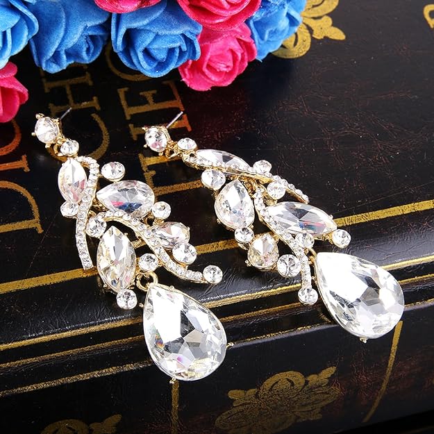 ONE PAIR: Crystal Multi Teardrop Cluster Chandelier Dangle Earrings