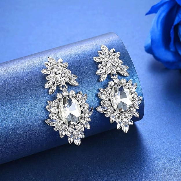 ONE PAIR: Crystal Multi Gold/Silver Rhinestone Chandelier Wedding Bridal Dangle Earrings