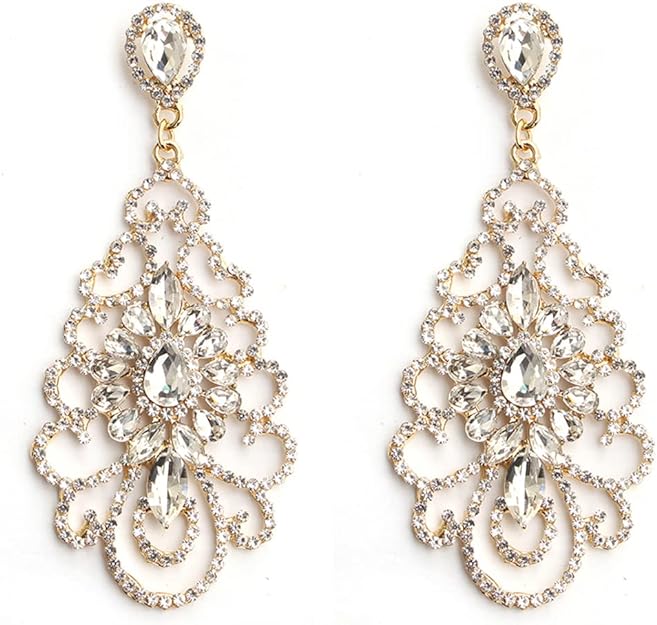 ONE PAIR: Crystal Multi Gold/Silver Rhinestone Chandelier Wedding Bridal Dangle Earrings