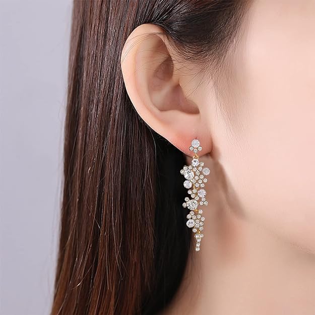 ONE PAIR: Crystal Multi Gold/Silver Rhinestone Chandelier Wedding Bridal Dangle Earrings