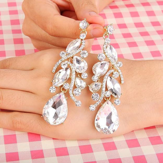 ONE PAIR: Crystal Multi Teardrop Cluster Chandelier Dangle Earrings