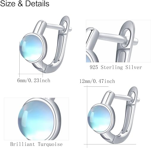 ONE:  Exquisite  U-shape Huggie Color: MOONSTONE  Earrings 925 Sterling Silver