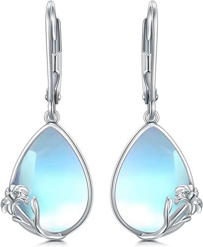 ONE:  Exquisite Rose Color: MOONSTONE  Dangle Earrings 925 Sterling Silver