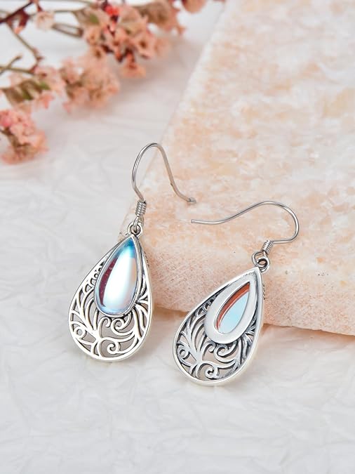 ONE:  Filigree Earrings Color: Moonstone Dangle Earrings 925 Sterling Silver