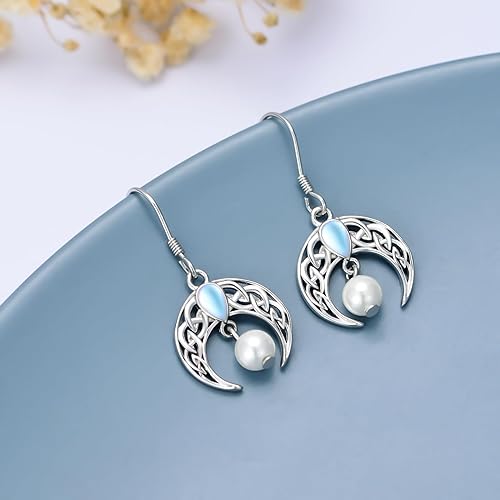 ONE:  Celtic Earrings Color: Moonstone Dangle Earrings 925 Sterling Silver