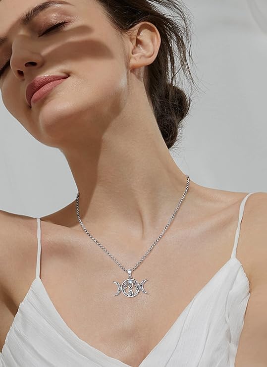 ONE :💎Triple Moon Goddess - Moonstone Pendant Necklace Fine Jewelry 💎