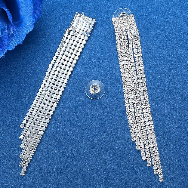 ONE PAIR: Crystal Multi Gold/Silver Rhinestone Chandelier Wedding Bridal Dangle Earrings