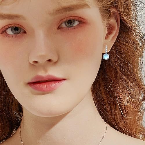ONE:  Exquisite Sun Flower's Color: MOONSTONE  Dangle Earrings 925 Sterling Silver