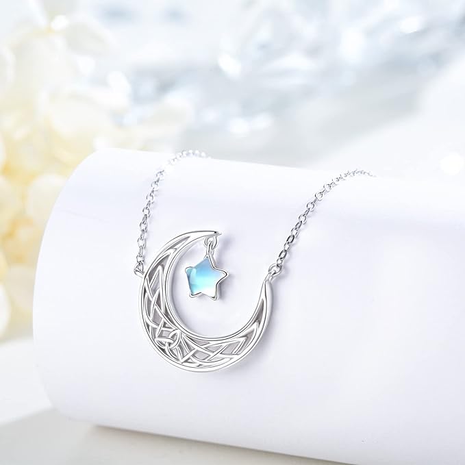 ONE :💎 Celtic Moon Pendant Necklace 💎 925 Sterling Silver MOONSTONE