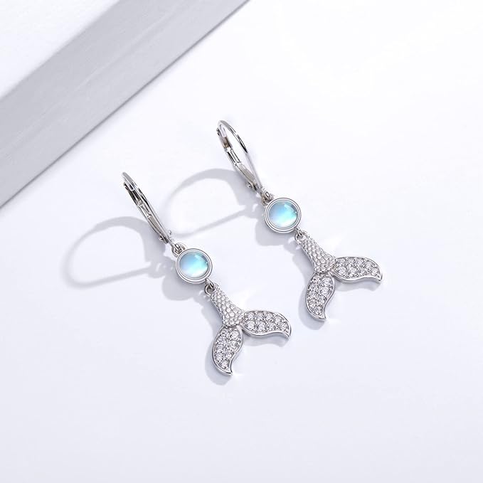 ONE:  Exquisite Mermaid Tail Earrings Color: Moonstone Dangle Earrings 925 Sterling Silver