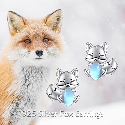 ONE: Exquisite FOX MOONSTONE Dangle Earrings 925 Sterling Silver
