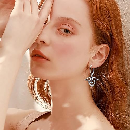 ONE:  Style: HEART CROSS WINGS Dangle Earrings 925 Sterling Silver