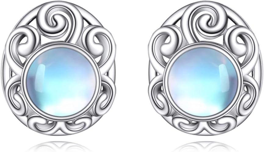 ONE: Exquisite ROUND Color: MOONSTONE Dangle Earrings 925 Sterling Silver