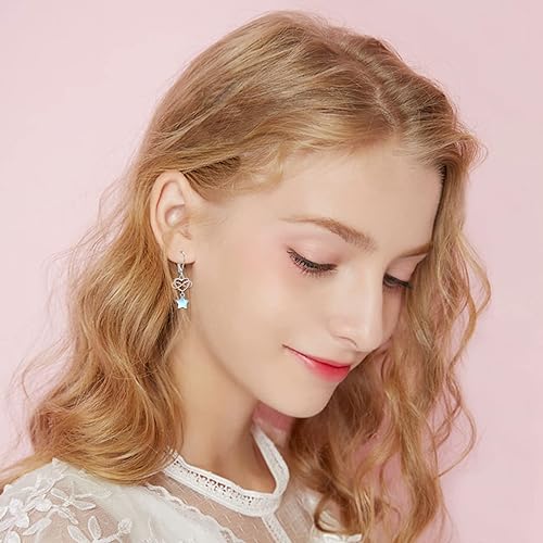 ONE:  Exquisite HEART STAR  Color: MOONSTONE  Dangle Earrings 925 Sterling Silver
