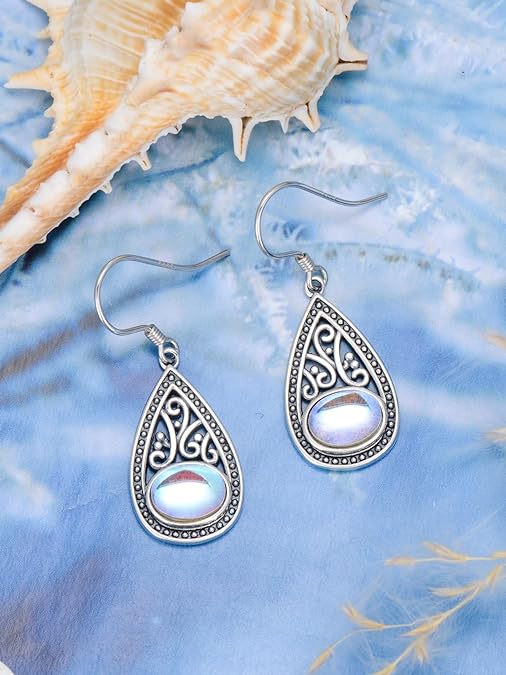 ONE:  Infinity Earrings Color: Moonstone Dangle Earrings 925 Sterling Silver