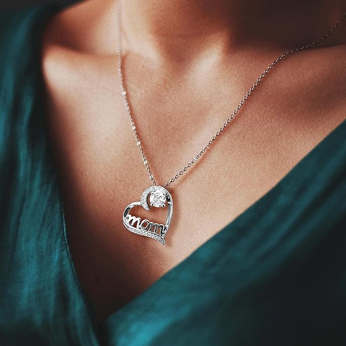 Best Family Gifts Love Heart Necklace For Mom, Gift For Mother's Day, Birthday, Anniversary, Christmas, MOM Heart-Shaped Zircon Necklace, Mama Necklace, Jewelry For Mommy, Pendant For Mother