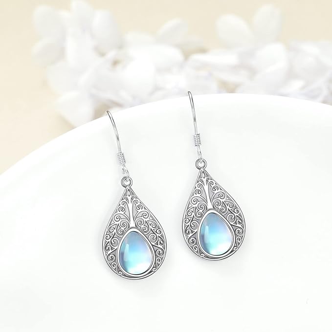 ONE:  Exquisite TEAR DROP Color: MOONSTONE Dangle Earrings 925 Sterling Silver