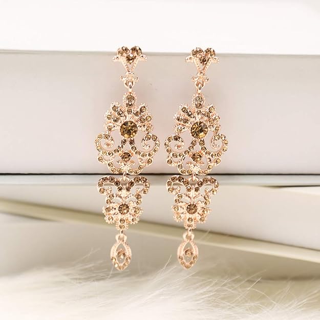 ONE PAIR: Crystal Multi Gold/Silver Rhinestone Chandelier Wedding Bridal Dangle Earrings