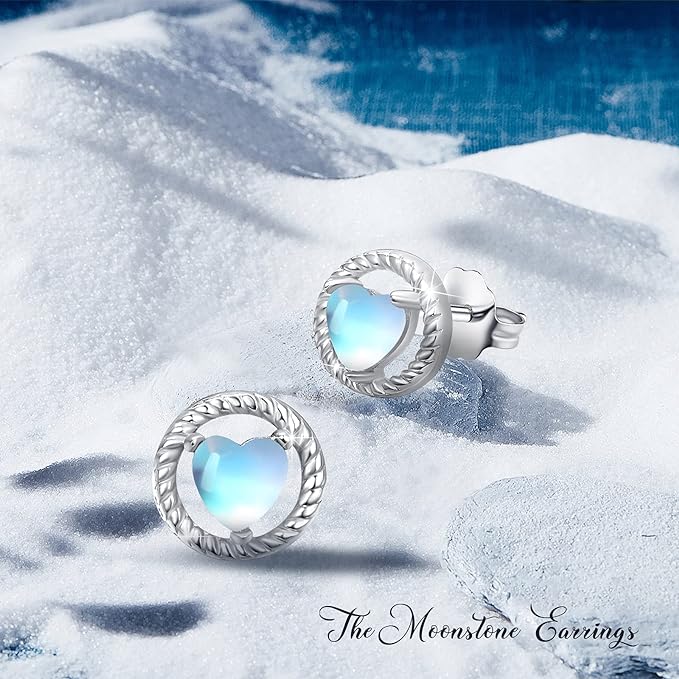 ONE: Exquisite heart Color: MOONSTONE Dangle Earrings 925 Sterling Silver