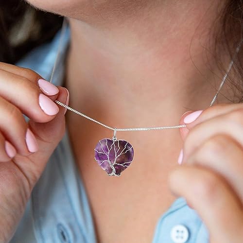 ONE: 💓Heart February Amethyst Crystal Necklace 925 Sterling Silver Necklace