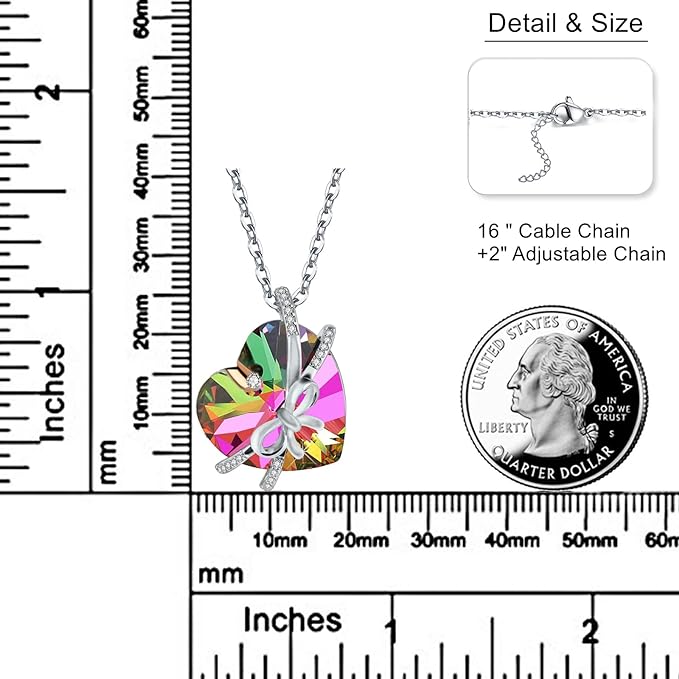 ONE :💎Elegant 2 Silver Green Heart Pendant Necklace was made of blue crystal, which sparkles all the time