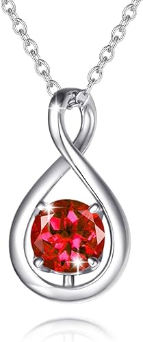 ONE: Birthstone Necklace Gifts For Women, Love Pendant Birthstone Jewelry 16+2 inch Silver Chain JULY