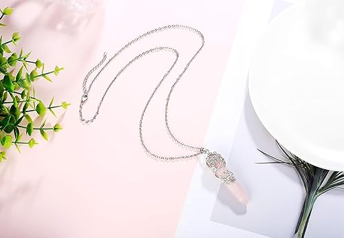 ONE :💎DAINTY FLOWER Pink Rose Quartz  NECKLACE Fine Jewelry 💎