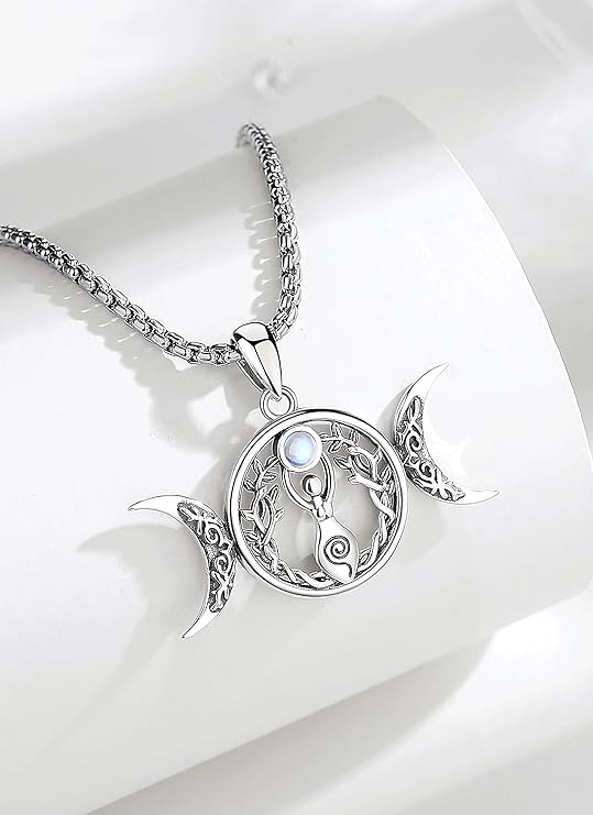 ONE :💎Triple Moon Goddess - Moonstone Pendant Necklace Fine Jewelry 💎
