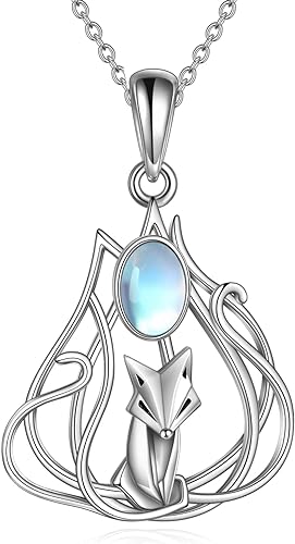 ONE :💎Fox Moonstone Pendant Necklace Fine Jewelry 💎