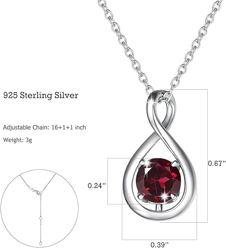 ONE :💎 Birthstone Necklace Gifts For Women, Love Pendant Birthstone Jewelry 16+2 Inch Silver Chain JAN