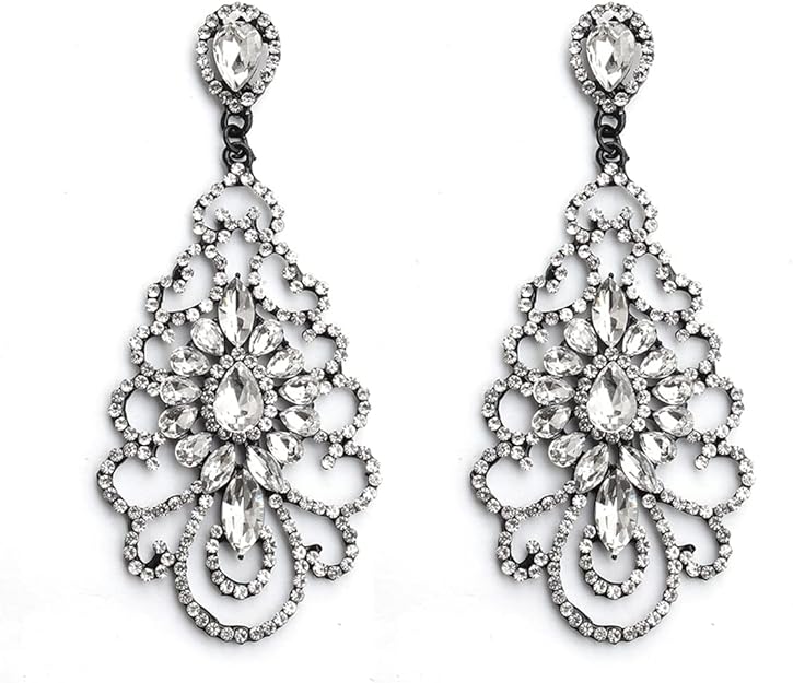 ONE PAIR: Crystal Multi Gold/Silver Rhinestone Chandelier Wedding Bridal Dangle Earrings