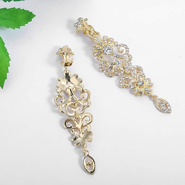 ONE PAIR: Crystal Multi Gold/Silver Rhinestone Chandelier Wedding Bridal Dangle Earrings