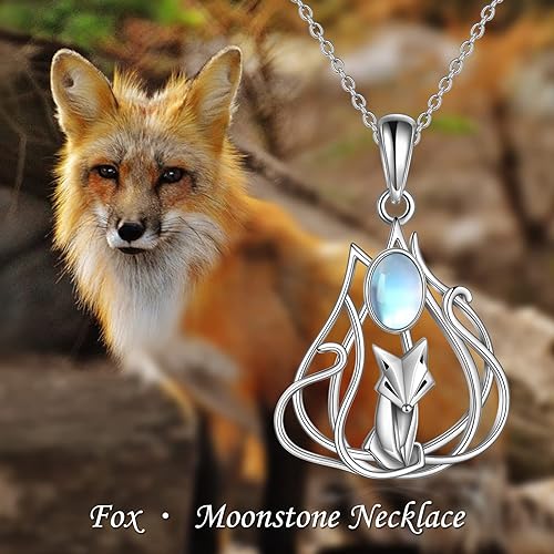 ONE :💎Fox Moonstone Pendant Necklace Fine Jewelry 💎