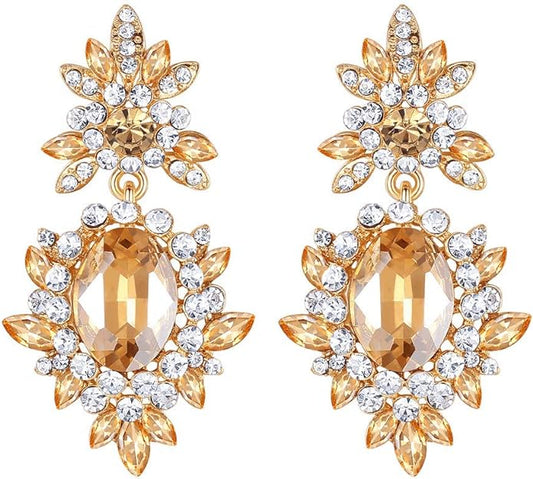 ONE PAIR: Crystal Multi Gold/Silver Rhinestone Chandelier Wedding Bridal Dangle Earrings