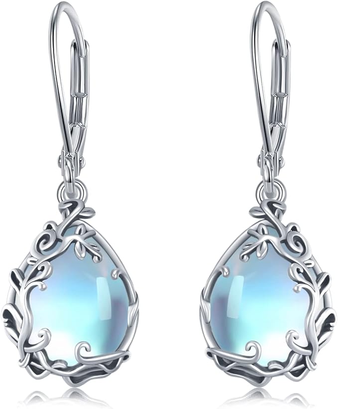 ONE:  Exquisite Earrings Color: Moonstone Dangle Earrings 925 Sterling Silver