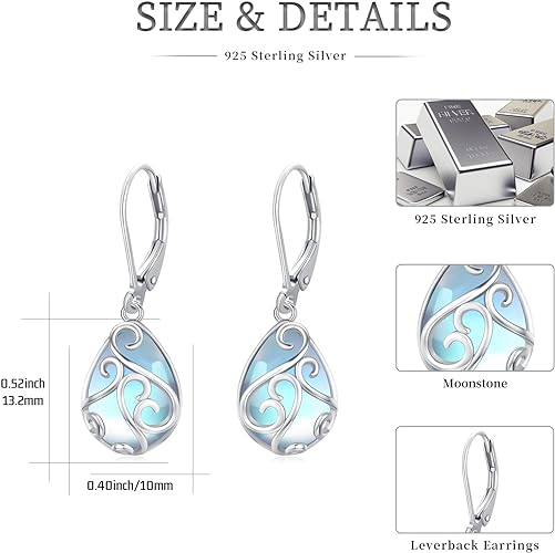 ONE:  Exquisite Earrings Color: Moonstone Dangle Earrings 925 Sterling Silver