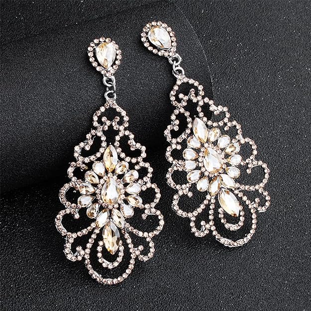 ONE PAIR: Crystal Multi Gold/Silver Rhinestone Chandelier Wedding Bridal Dangle Earrings