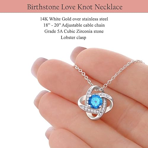 Copy of ONE :💎 Birthstone Necklace Gifts For Women, Love Knot Pendant Birthstone Jewelry 18 Inch Silver Chain FEBUARY