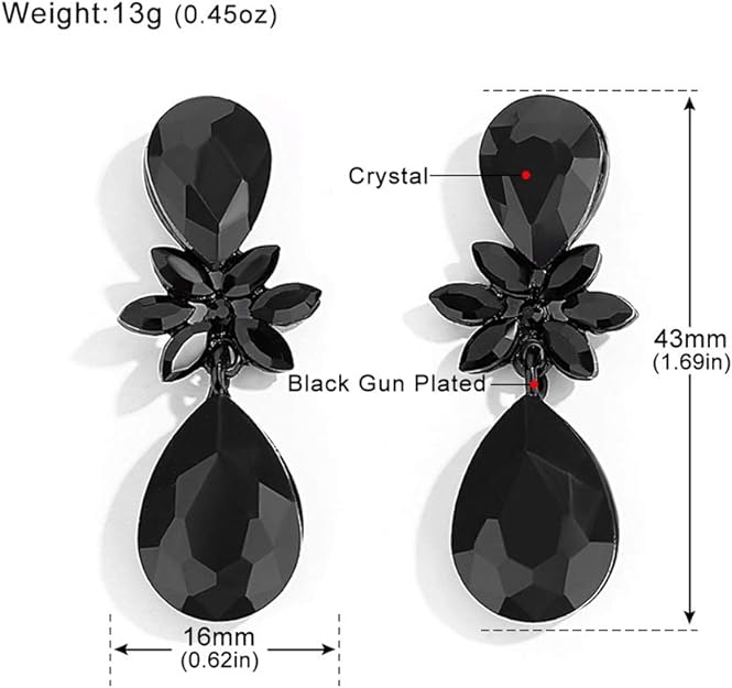 ONE PAIR: Vintage Floral Teardrop Butterfly Wing Black Austrian Crystal Drop Dangle Earrings for Women