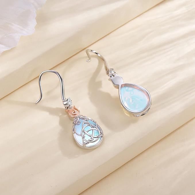 ONE:  Exquisite knot Earrings Color: Moonstone Dangle Earrings 925 Sterling Silver