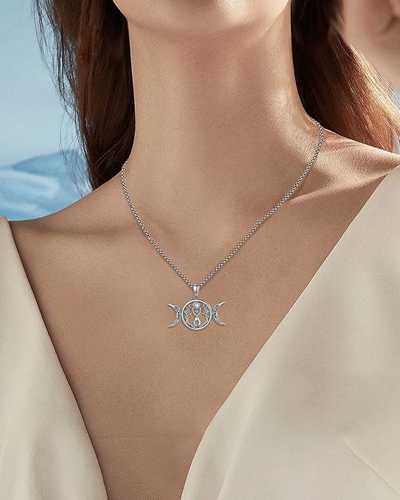 ONE :💎Triple Moon Goddess - Moonstone Pendant Necklace Fine Jewelry 💎