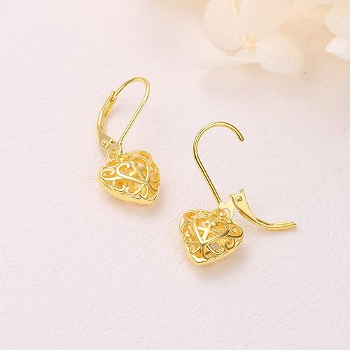 ONE:  Style: YELLOW GOLD Heart CROSS Dangle Earrings 925 Sterling Silver