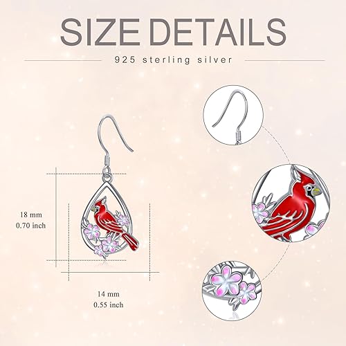 ONE: 925 Sterling Silver Cardinal Birds Dangle Earrings Flowers