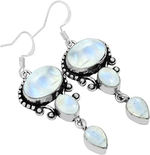 ONE: Exquisite Color: MOONSTONE Dangle Earrings 925 Sterling Silver