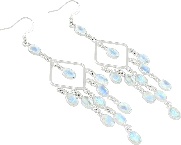 ONE: Exquisite Color: MOONSTONE Dangle Earrings 925 Sterling Silver