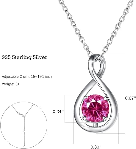 ONE: Birthstone Necklace Gifts For Women, Love Pendant Birthstone Jewelry 16+2 inch Silver Chain OCT