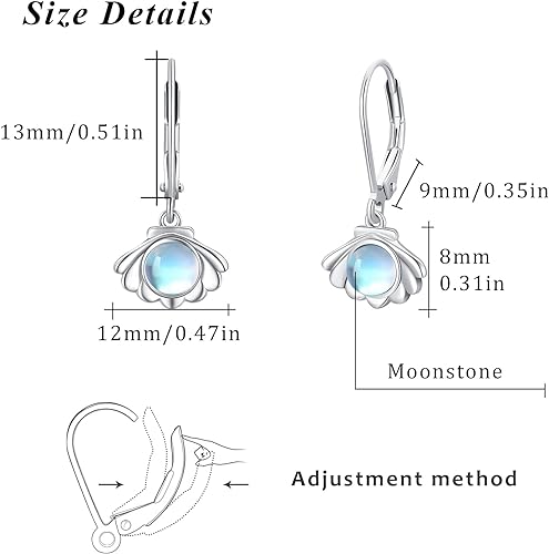 ONE: Exquisite Shells Color: MOONSTONE Dangle Earrings 925 Sterling Silver